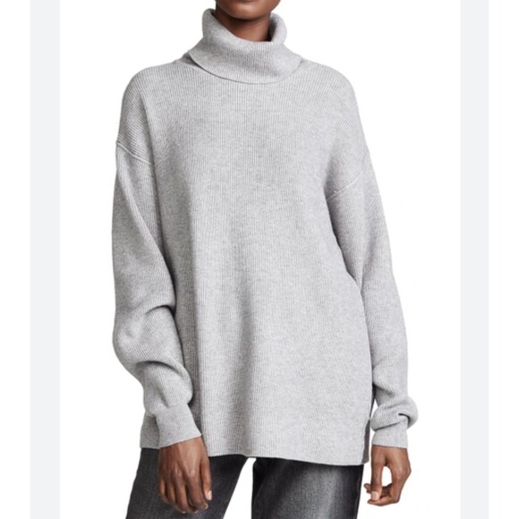 Free People Softly Structured Knit Tunic Sweater Knit Turtleneck Pullover Gray S - Picture 1 of 10